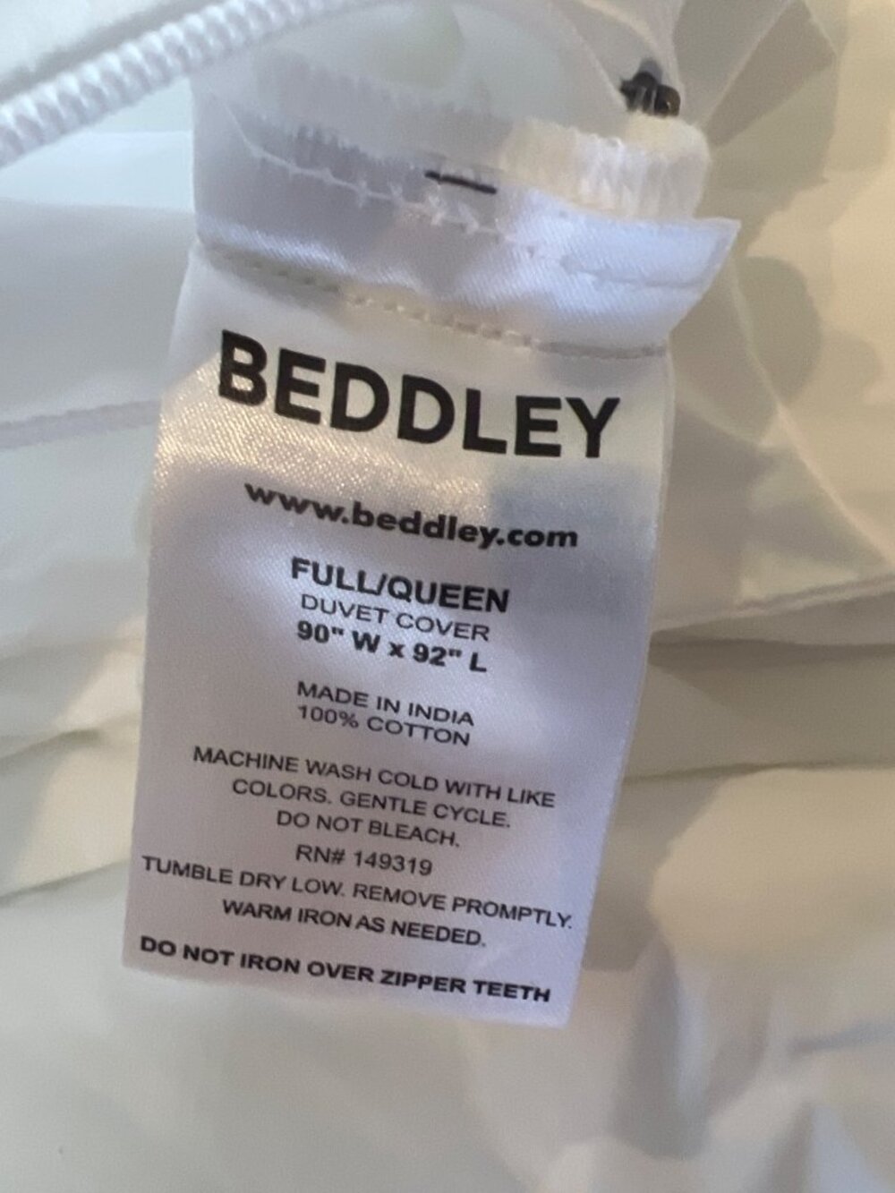 BEDDLEY white queen cotton duvet cover 3 sided zipper - Picture 3 of 3